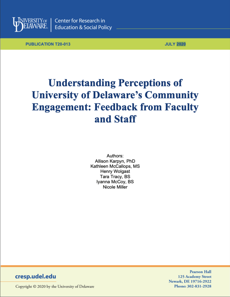 Understanding Perceptions of University of Delaware's Community Engagement: Feedback from Faculty and Staff cover