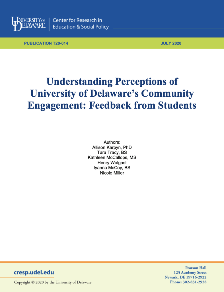 Understanding Perceptions of University of Delaware's Community Engagement: Feedback from Students cover